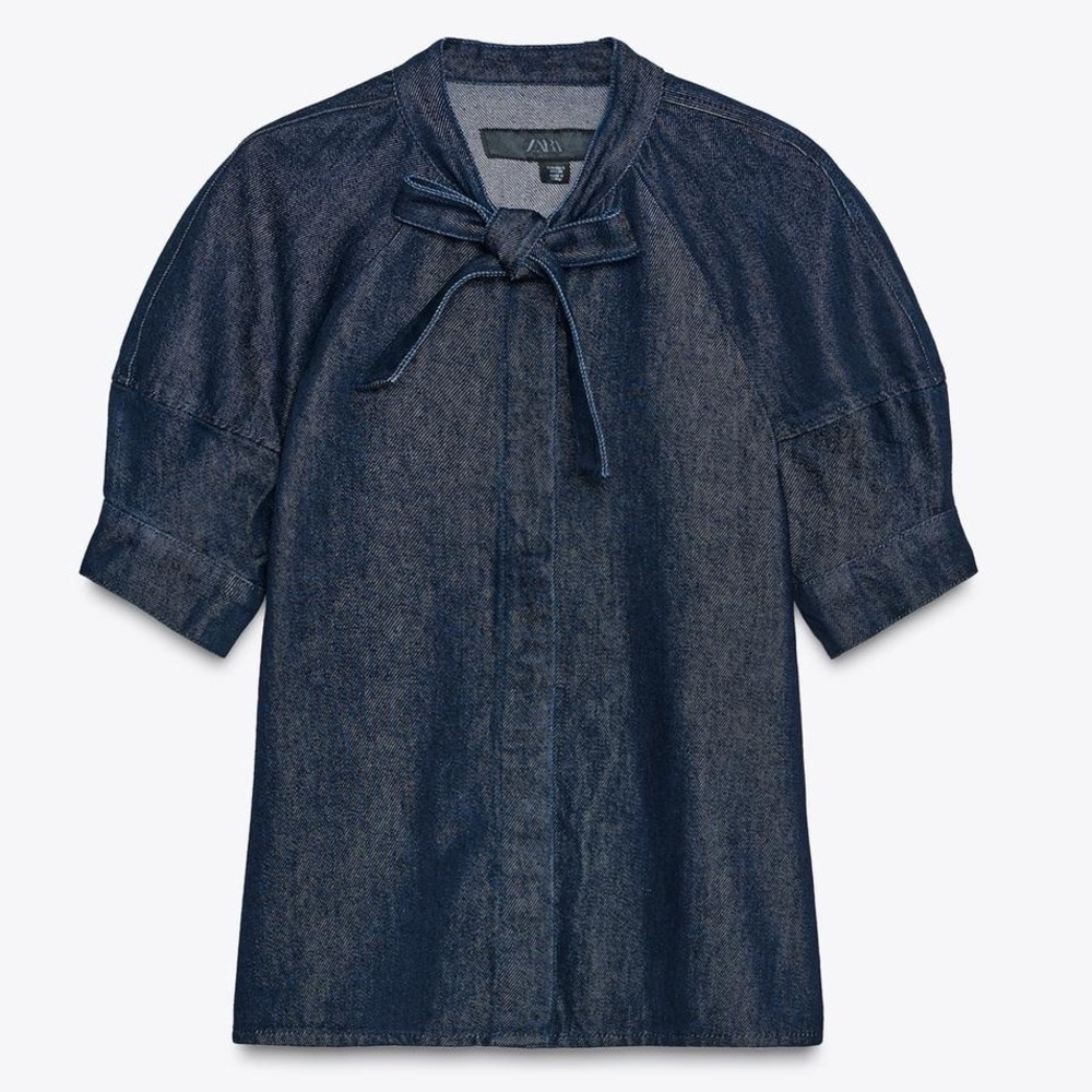 ZARA ZW COLLECTION DENIM SHIRT WITH TIES